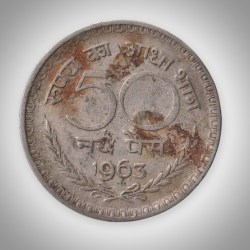 Rare 50 Naye Paise 1963 Nickel Decimal Series Calcutta Mint Coinage of Republic India Coin # A347