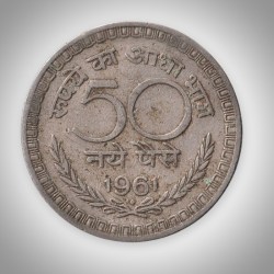 Rare 50 Naye Paise 1961 Republic of India Bombay Mint Coinage India Coin # A349