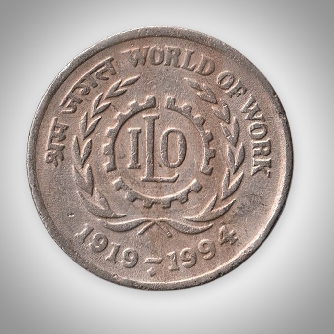 Rare 5 Rupees 1994 ILO World of Work Mumbai Mint Republic of India Coinage Coin # A351