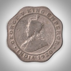 Rare 4 Annas 1920 King George V Calcutta Mint British India Scalloped Coin # A352