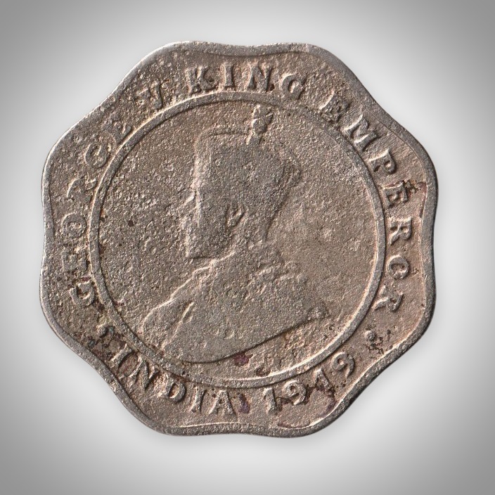 Rare 4 Annas 1919 King George V Calcutta Mint British India Coin # A353