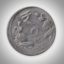 Error 2 Rupees 2013 Off-Centre Strike Shifting Plus Slightly Rotation Error Hyderabad Mint Republic India Coin