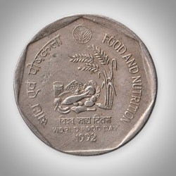 Rare 1 Rupee 1992 World Food Day Food and Nutrition Calcutta Mint Republic India Coin # A392