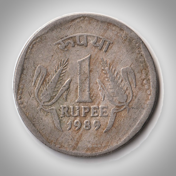 Rare 1 Rupee 1989 Wheat Ears Type Fine Condition Calcutta Mint Coinage of Republic India Coin # A378