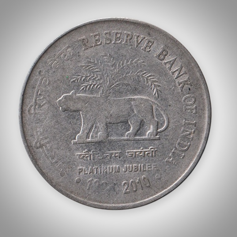 Rare 2 Rupee 2010 RBI Platinum Jubilee Calcutta Mint Republic India Coin # A395