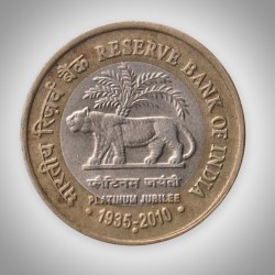 Rare 10 Rupees 2010 RBI Platinum Jubilee Noida Mint Republic India Coin # A399