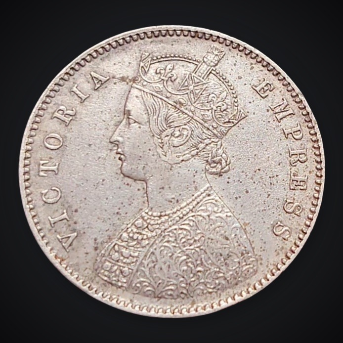 Super Duper Rare Half Rupee 1880 Queen Victoria Empress Calcutta Mint British India Silver Coin # A407