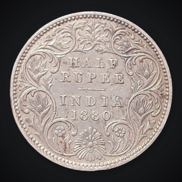 Super Duper Rare Half Rupee 1880 Queen Victoria Empress Calcutta Mint British India Silver Coin # A407