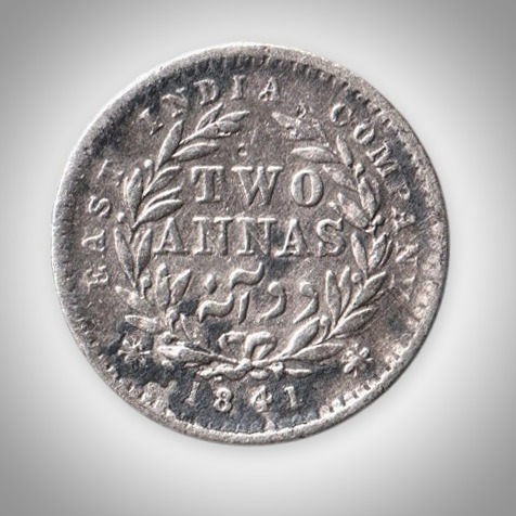 Rare 2 Annas 1841 Victoria Queen East India Company Silver Coinage India Coin # A421