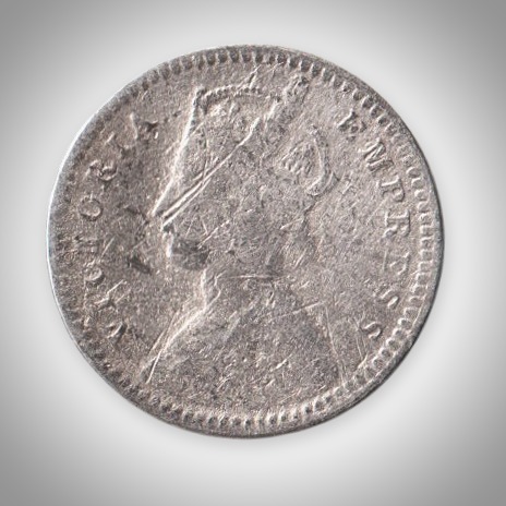 Rare 2 Annas 1887 Queen Victoria Empress Silver Coinage of British India Coin # A422