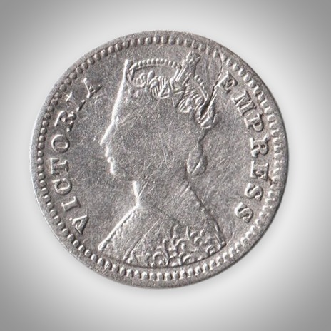 Rare 2 Annas 1887 Queen Victoria Empress Silver Coinage British India Coin # A423