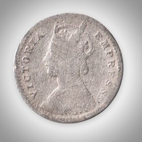 Rare 2 Annas 1888 Queen Victoria Empress Calcutta Mint British India Silver Coin # A424