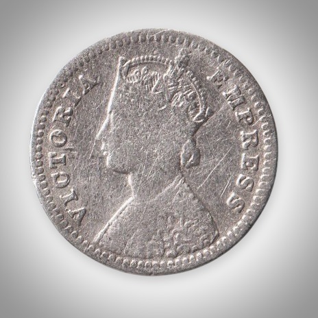 Rare 2 Annas 1889 Queen Victoria Empress Bombay Mint British India Silver Coin # A425