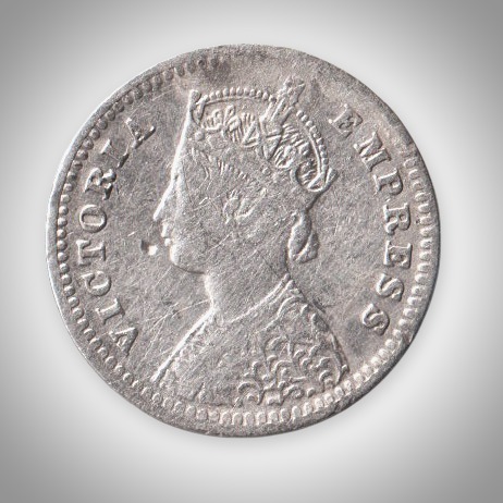 Rare 2 Annas 1896 Queen Victoria Empress Bombay Mint British India Silver Coin # A431