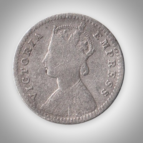 Rare 2 Annas 1897 Queen Victoria Empress Calcutta Mint British India Silver Coin # A432