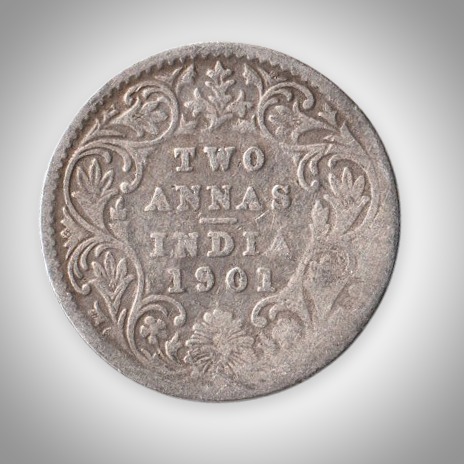 Rare 2 Annas 1901 Queen Victoria Empress Bombay Mint British India Silver Coin # A435
