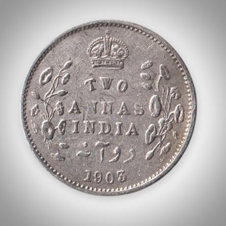 TOP GRADE Rare 2 Annas 1903 King Edward VII Calcutta Mint British India Silver Coin # A437
