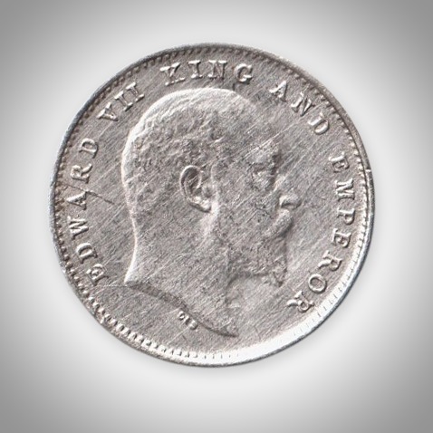 Rare 2 Annas 1904 King Edward VII Calcutta Mint Silver Coin of British India # A438