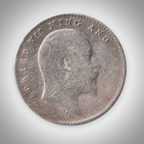 Rare 2 Annas 1906 King Edward VII Calcutta Mint British India Silver Coin # A439