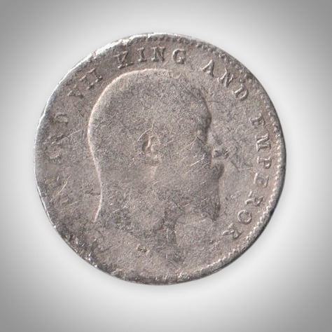 Rare 2 Annas 1907 King Edward VII Calcutta Mint Silver Coin of British India # A440