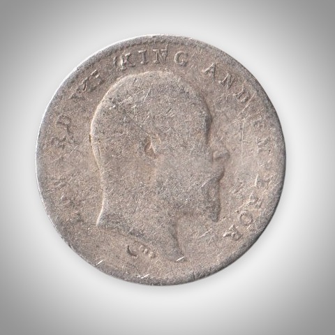 Rare 2 Annas 1907 King Edward VII Calcutta Mint British India Silver Coin # A441