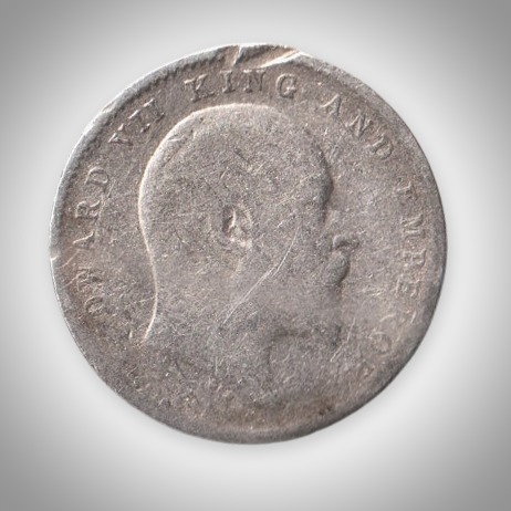 Rare 2 Annas 1910 King Edward VII Calcutta Mint British India Silver Coin # A442