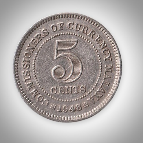 Rare 5 Cents 1948 King George VI Commissioners of Currency Malaya British Malaya Coin Foreign Mint # A447