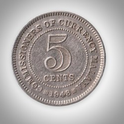 Rare 5 Cents 1948 King George VI Commissioners of Currency Malaya British Malaya Coin Foreign Mint # A447