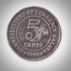 Rare 5 Cents 1950 King George VI Commissioners of Currency Malaya British Colonial Coin Foreign Mint # A448