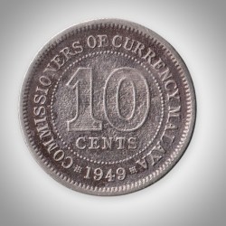 Rare 10 Cents 1949 King George VI Commissioners of Currency Malaya British Colonial Coin Foreign Mint # A454