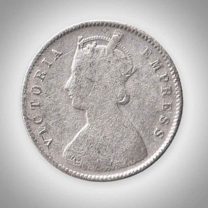 Rare Half Rupee 1886 Queen Victoria Empress Silver Calcutta Mint Coinage of British India Coin # A459