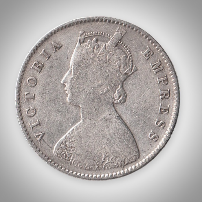 88Rare Half Rupee 1888 Queen Victoria Empress Silver Calcutta Mint Coinage British India Coin # A460