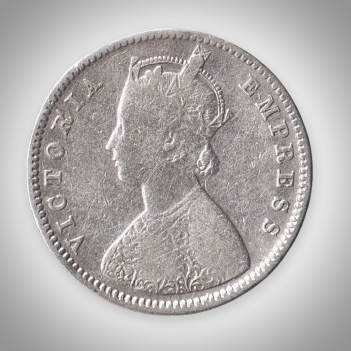 Rare Half Rupee 1888 Queen Victoria Empress Bombay Mint British India Silver Coin # A461
