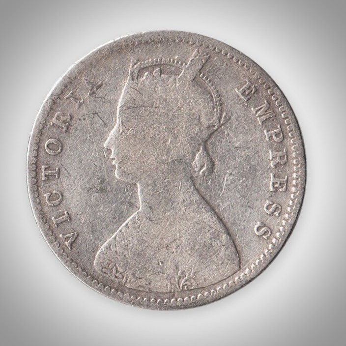 Rare Half Rupee 1888 Queen Victoria Empress Bombay Mint British India Silver Coin # A462