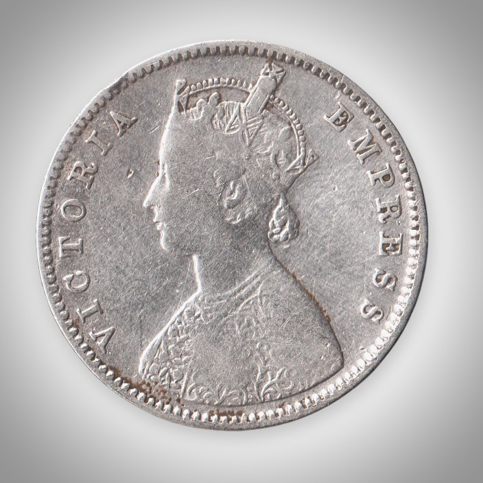 Rare Half Rupee 1888 Queen Victoria Empress Calcutta Mint British India Silver Coinage Coin # A463