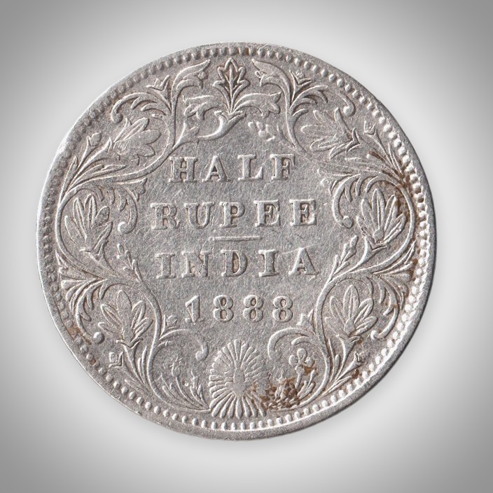 Rare Half Rupee 1888 Queen Victoria Empress Calcutta Mint British India Silver Coinage Coin # A463