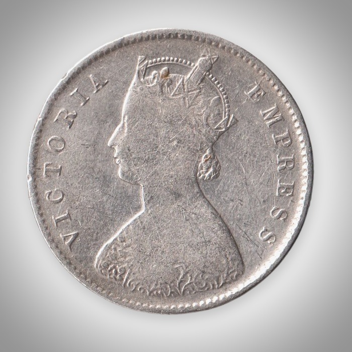 Rare Half Rupee 1892 Queen Victoria Empress Calcutta Mint British India Silver Coin # A465