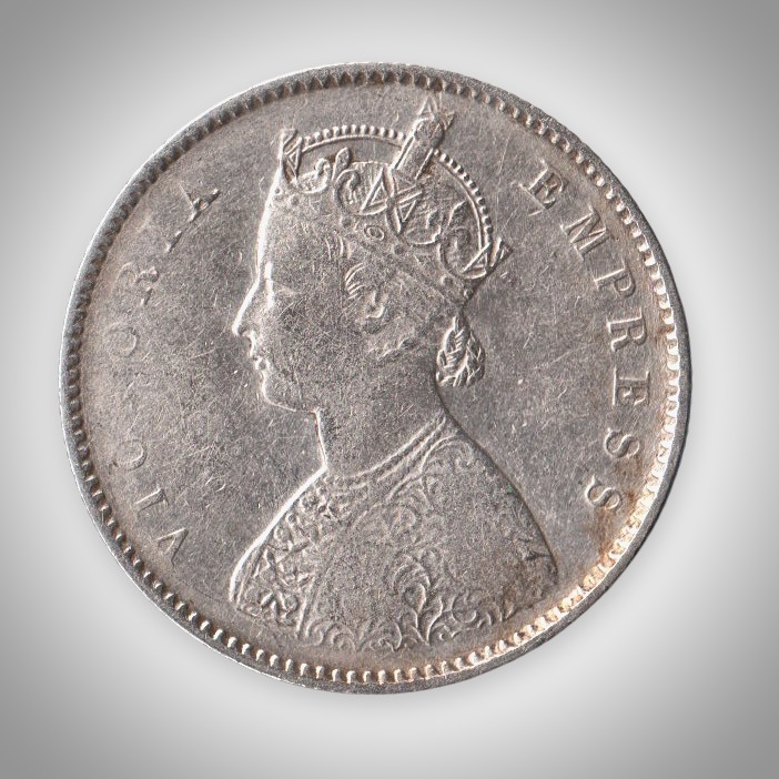 Rare Half Rupee 1893 Queen Victoria Empress Calcutta Mint British India Silver Coin # A470