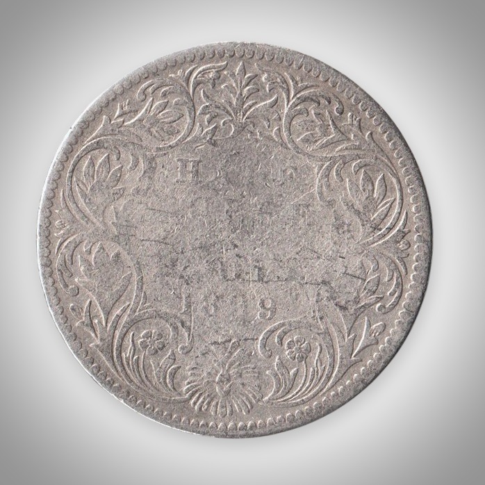 Rare Half Rupee 1899 Queen Victoria Empress Silver Bombay Mint Coinage of British India Coin # A473