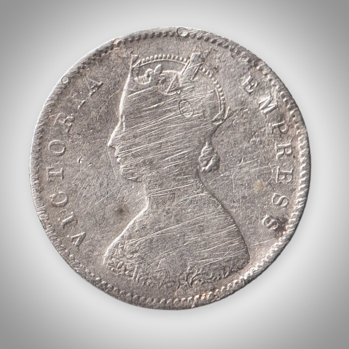 Rare Half Rupee 1899 Queen Victoria Empress Calcutta Mint British India Silver Coin # A474