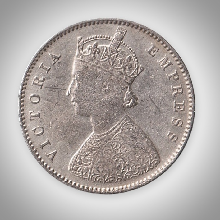 Rare Half Rupee 1899 Queen Victoria Empress Calcutta Mint British India Silver Coin # A476