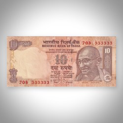 Rare 10 Rupees 2009 Solid Fancy Number 333333 Mahatma Gandhi Series Signed By D Subbarao Republic India Note # A503