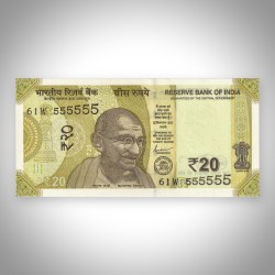 Rare 20 Rupees 2021 Solid Fancy Number 555555 Signed Shaktikanta Das Republic India Note # A504