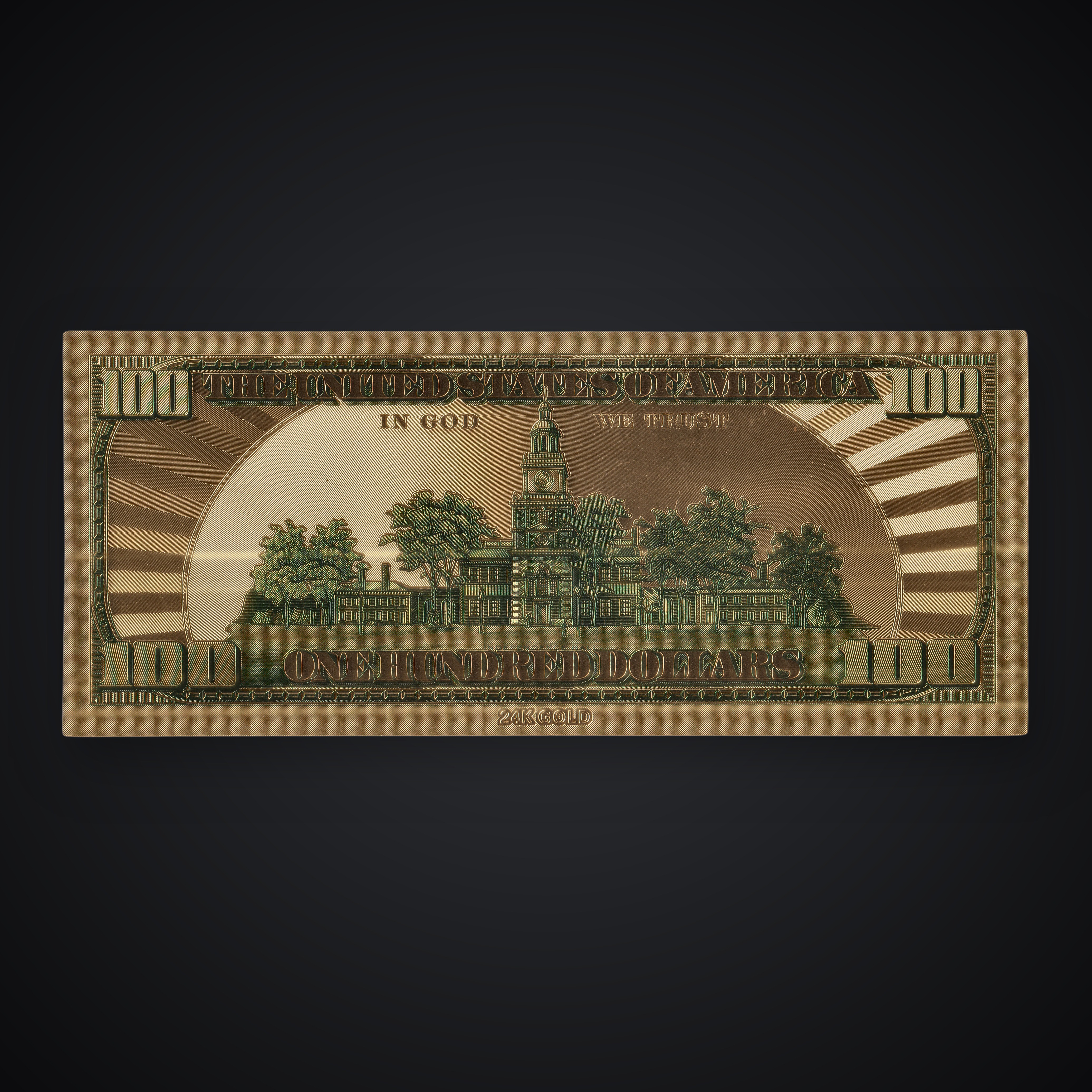Fancy 100 Dollars Benjamin Franklin 24K Gold Foil Plated Replica Novelty United States of America Note # A508
