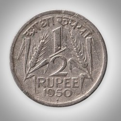 Rare 1/2 Rupee 1950 Lion Capital Corn Ears Bombay Mint Republic of India Coin # A532