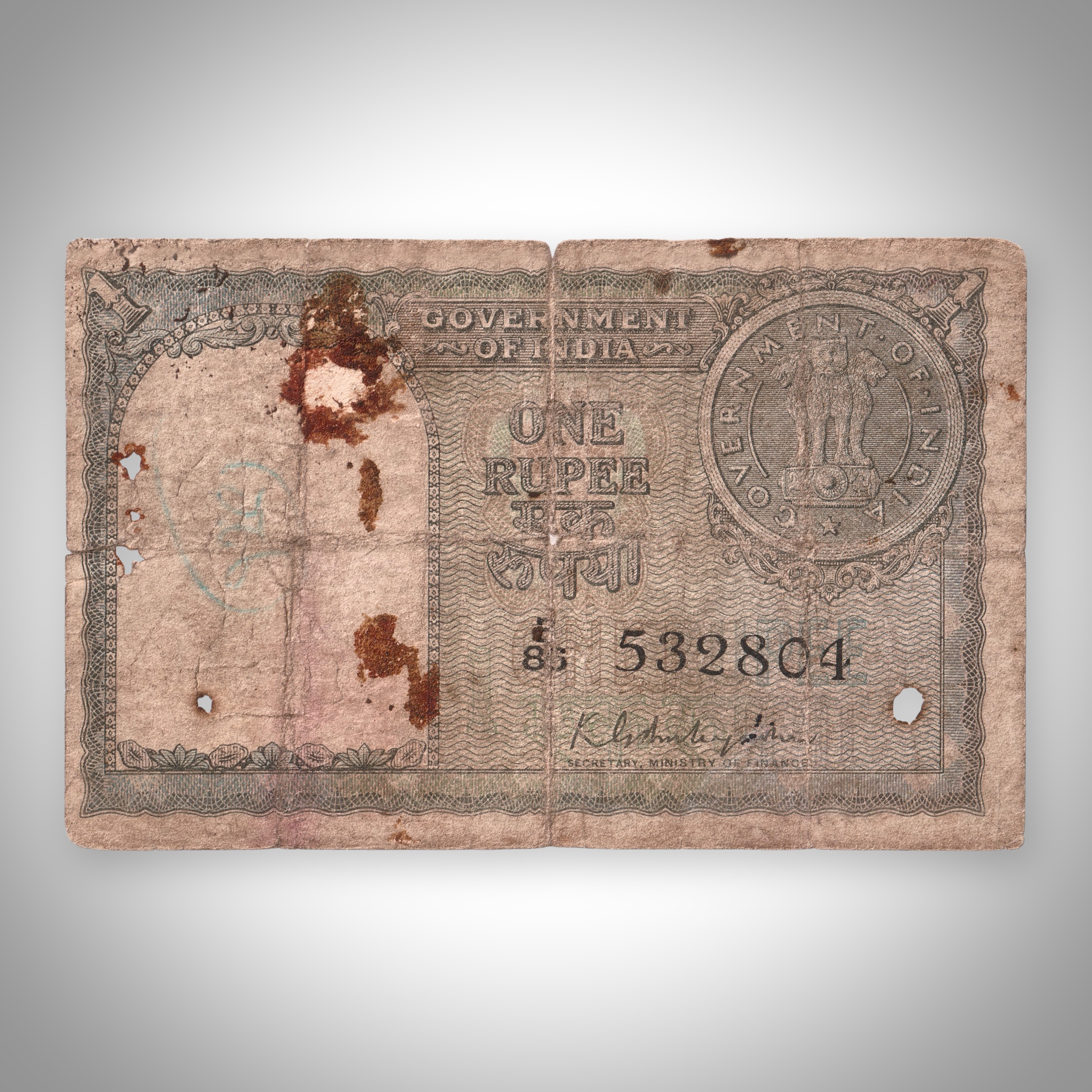 Rare Green Color 1 Rupee 1951 Government of India KG Ambegaonkar Signature Republic India Note # A545