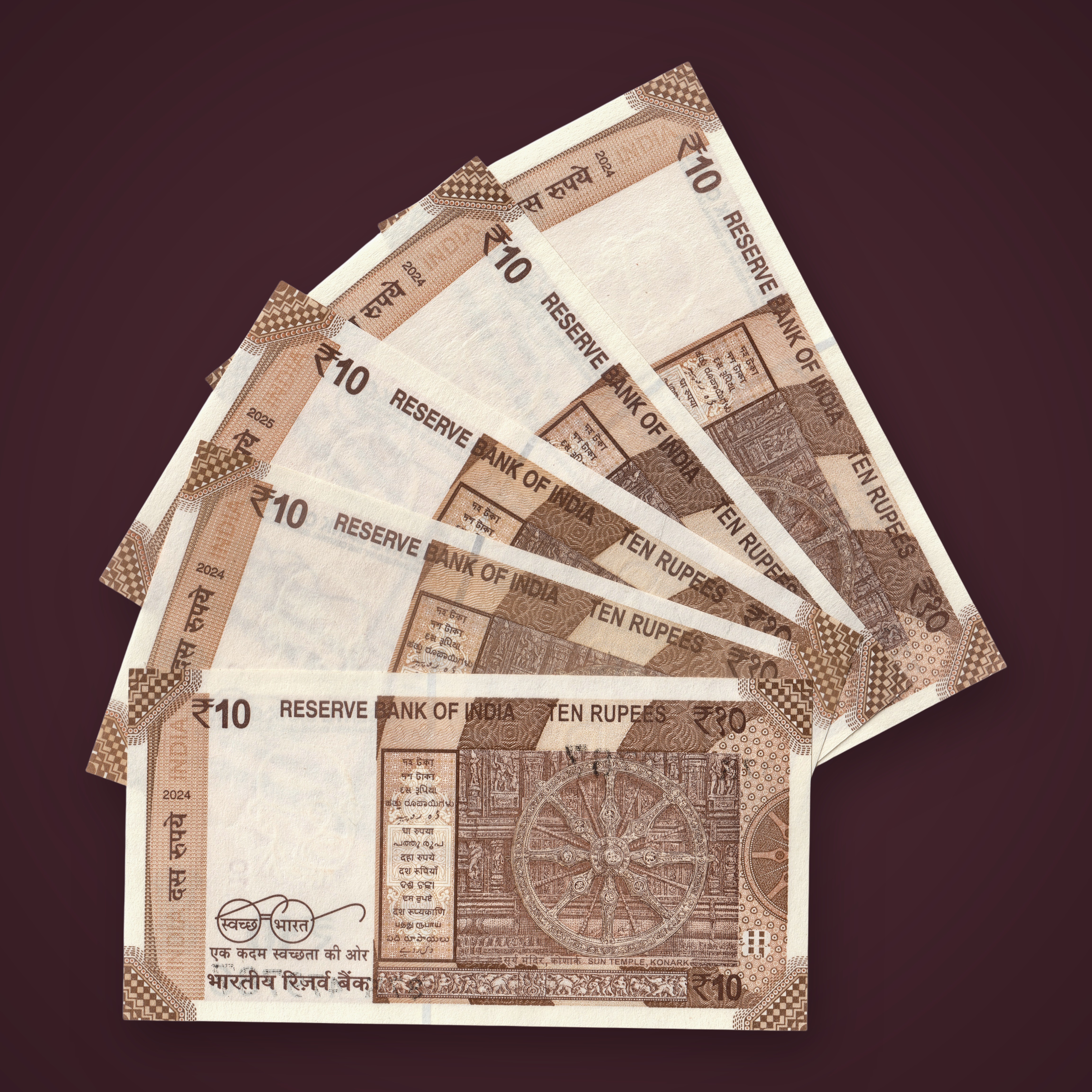 Rare 10 Rupee 2024-2025 Set of 5 Fancy Number 786 Ending Mahatma Gandhi New Series Republic India Note # A550