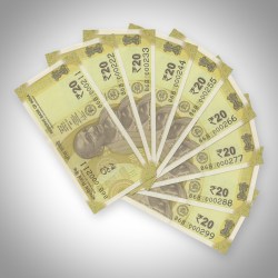 Rare 9 Note Set of 20 Rupee Fancy Number UNC Bank Notes Serial 86B 000211, 000222, 000233, 000244, 000255, 000266, 000277, 000288, 000299 With Rare 000222 No. Year 2019 Republic India Note # A582