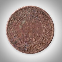 Rare 1/12 Anna 1878 Queen Victoria Empress Calcutta Mint British India Coin # A588