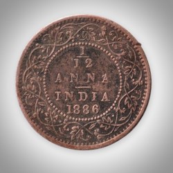 Rare 1/12 Anna 1886 Queen Victoria Empress Bombay Mint British India Coin # A589